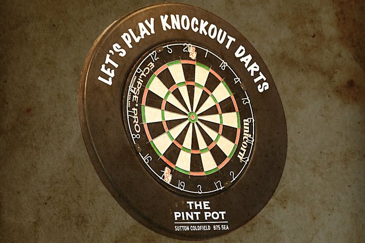 Pint Pot, Darts Board, Sutton and District League. Let's Play Knockout Darts, LPKOD